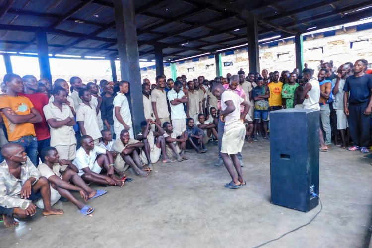 Inmates at Kasungu Prison dancing during an awareness session
